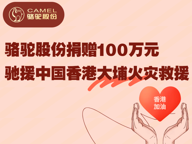 骆驼股份捐赠100万元驰援中国香港大埔火灾救援